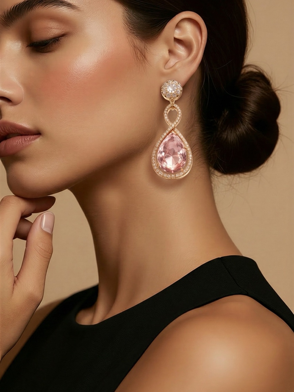 Gold-Plated Teardrop Pink Crystal Dangle Earrings for Women